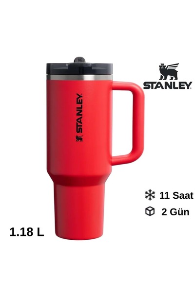 Stanley كوب كينشر بروتور فليب مع ماصة، ترمس 1.18 لتر مع ماصة، قارورة حمراء