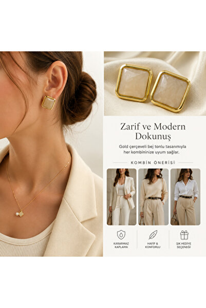 kasımoğulları concept Gold Framed Square Earrings – Modern and Elegant Design
