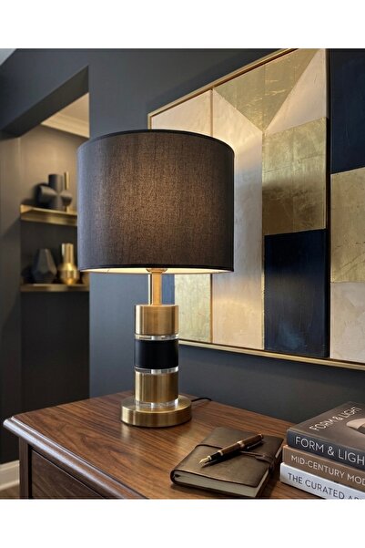 BİEV Modern Gold ve Siyah Abajur 46 cm yükseklik