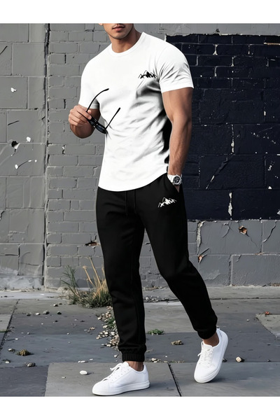 ship master Men's Cotton Mountain Logo Printed Crew Neck T-Shirt Jogger Sweat...