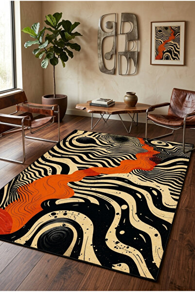 Aybek Home Modern Soyut Desenli Dijital Baskılı Kaymaz Taban Yıkanabilir Salo...