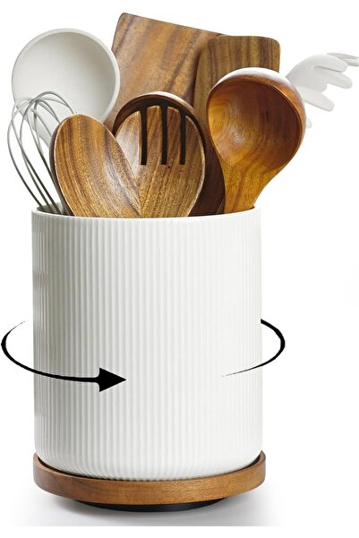 Generic 360° Rotating Kitchen Utensil Holder, 7.2" Height Ceramic Countertop ...