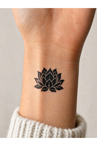 Genel Markalar Lotus Çiçeği Geçici Dövme Minimal Siyah Çiçek Deseni Suya Daya...