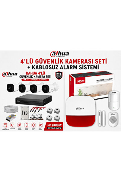 DAHUA 4'lü Güvenlik Kamerası Seti + Kablosuz Alarm Sistemi+Dış Siren