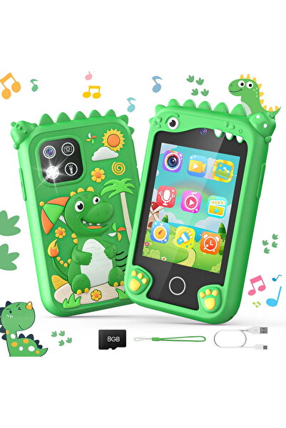 Axpeih Dinosaur Kids Smart Phone Toy with 8GB Card, Dual Camera Learning Phon...
