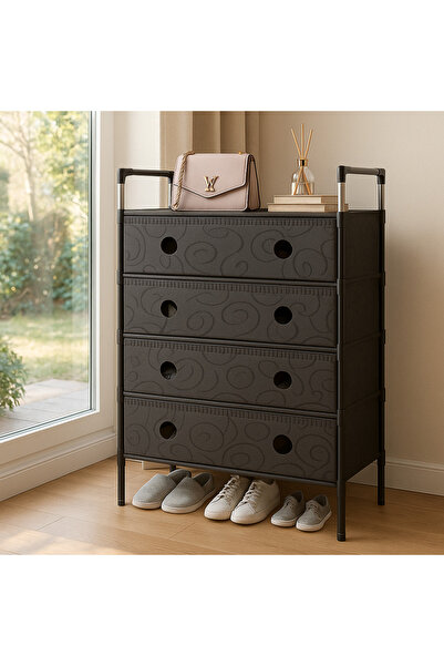 Vivendo Pantofar Organizator 5 Niveluri cu Sertare Textile Design Modern Negr...