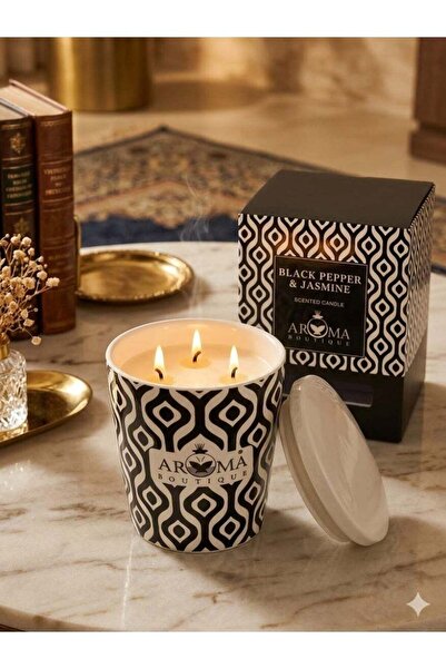 Aroma شمعة معطرة فاخرة كبيرة في وعاء سيراميك مع غطاء - برائحة الفلفل الأسود و...