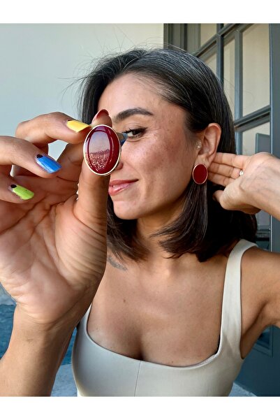 Merishe Jewerly Gold Burgundy Oval Button Vintage Antiallergic Stainless Earr...