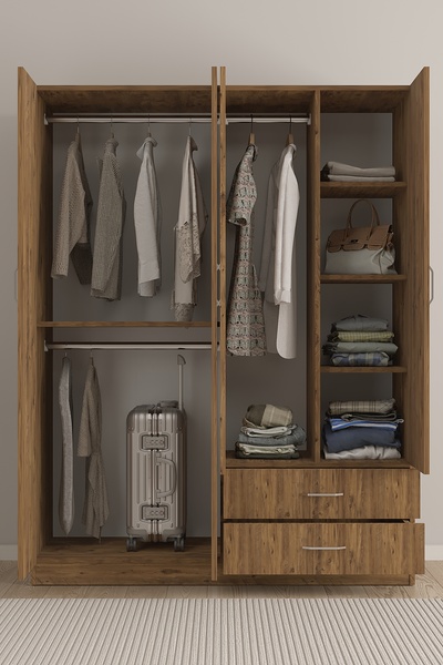 AEKA AE-1077 Terra 4 Kapaklı 2 Çekmeceli 3 Askılıklı Raflı 140x182x53 cm Gard...