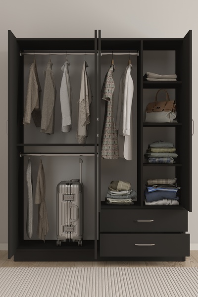 AEKA AE-1077 Terra 4 Kapaklı 2 Çekmeceli 3 Askılıklı Raflı 140x182x53 cm Gard...