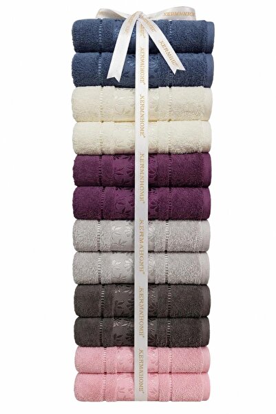 Özdilek Blossom Towel 12 Pieces - Anthracite Gray Plum Cream Indigo Pink