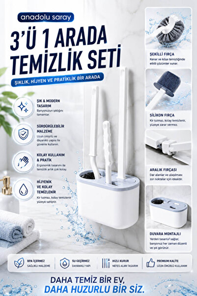 Anadolu Saray 3 Parça Tuvalet Fırçası Seti Hijyenik Banyo Temizlik Organizeri...
