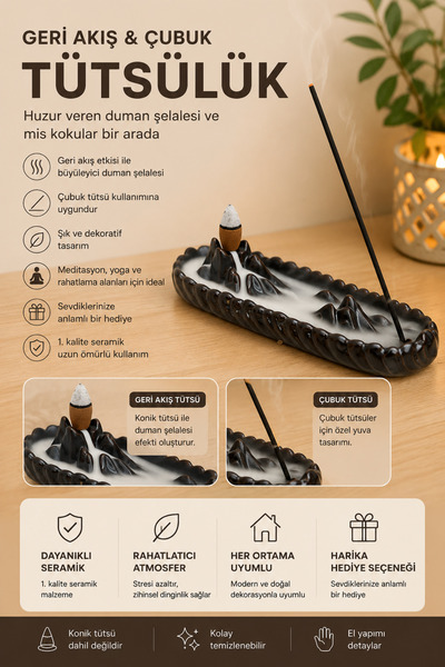 The Aroma Factory 1.Kalite Seramik Geri Akış Tütsülük ve Çubuk Tütsülük
