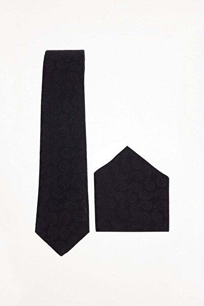 Tudors Men's patterned black classic tie and pocket square set