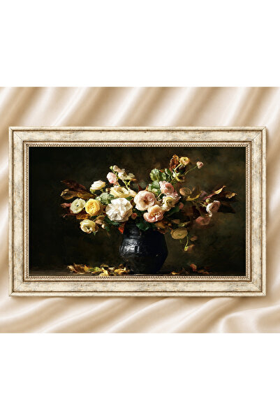 TekTablo Vintage Painting Cream Antique Framed Painting Models