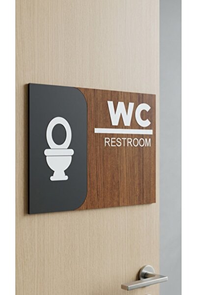 Aldebaran Reklam WC Tuvalet Tabelası Ceviz Ahşap MDF Restroom Kapı Yönlendirm...