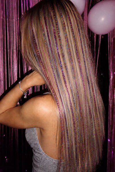 TAKIŞTIR Karışık Renk Yan Postiş Hair Tinsel Shiny Hair (50 Cm)