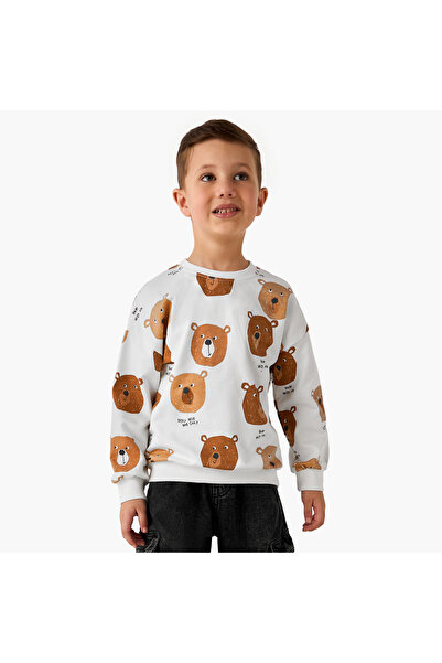Juniors Bear Print Sweatshirt with Long Sleeves