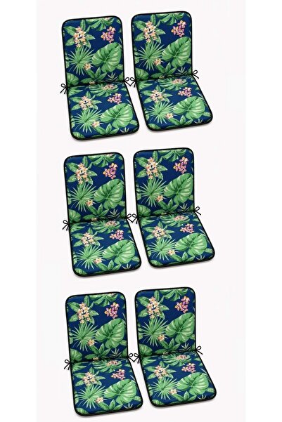 Mandaş 6 Adet Rattan Arkalıklı Sandalye Minderi (Kalınlık 4cm)-Tropikal Yeşil