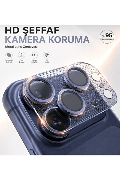 MEKTEK iPhone 17 Pro Compatible Metal Framed Camera Glass / Lens Protective Glass with Ar and Af Features