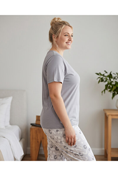 Hirazenmoda Boyraz Women's Large Size Cotton Capri Pajama Set