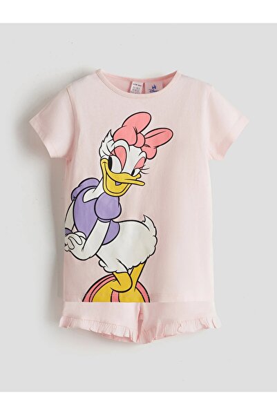 LC Waikiki Lcw Baby Pink Daisy Duck Printed Baby Girl Shorts Pajamas Suit