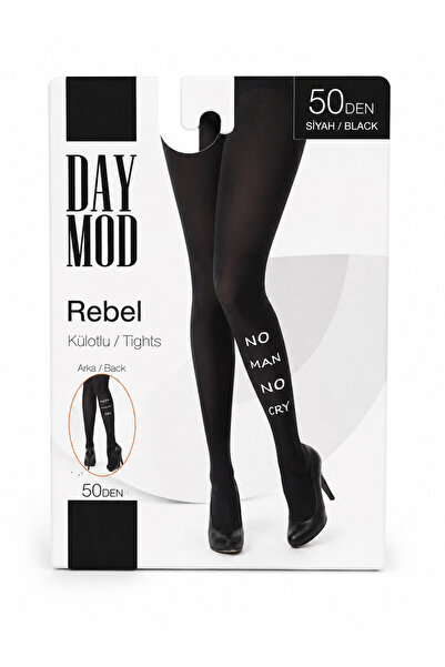 Daymod Rebel 50 Den Yazılı Külotlu Çorap Siyah – No Man No Cry Desenli