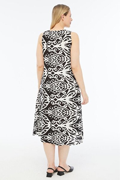 Sedef Moda Evi Fashion |   Plus Size Pomegranate Flower Patterned Summer Dres...