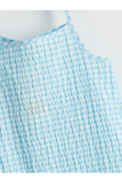 LC Waikiki Blue Plaid Square Neck Girl's Dress