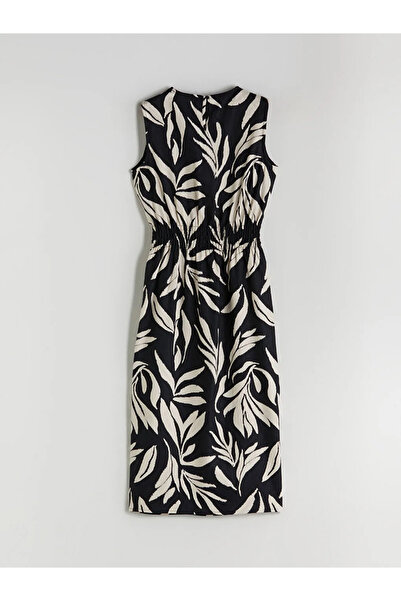 LC Waikiki Black Crew Neck Floral Linen Blend Dress