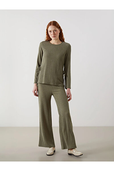LC Waikiki Green Textured Women's Trousers with Elastic Waist