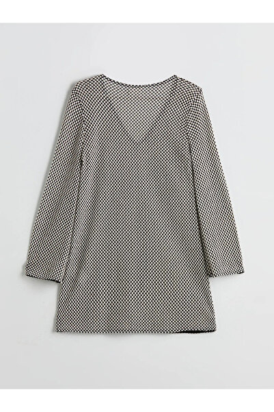 LC Waikiki Black V-Neck Plaid Beach Dress