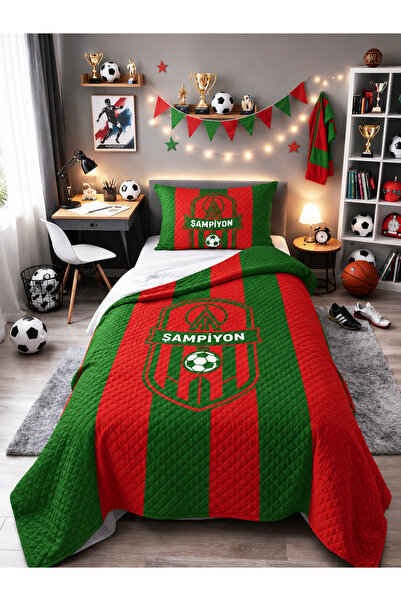 HOMESSA Green Red Champion Fan Children's Room Single Pique Bedspread