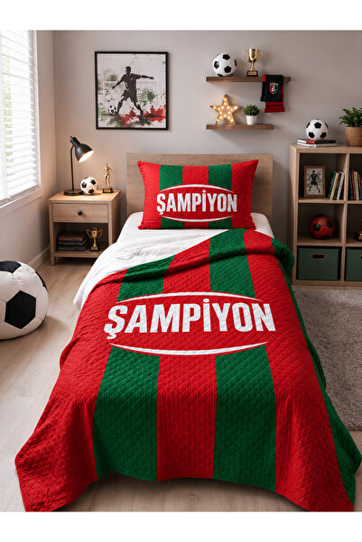 HOMESSA Red Green Champion Fan Children's Room Single Pique Bedspread