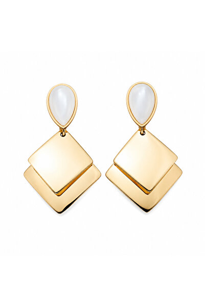 Sjour Stoned Geometric Dangle Earrings 4 cm Gold Stainless Steel