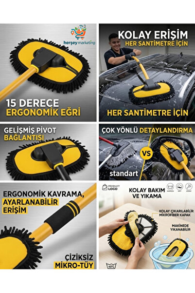 HerŞey Marketing Perie de spălat auto din microfibră cu mâner telescopic, cap...