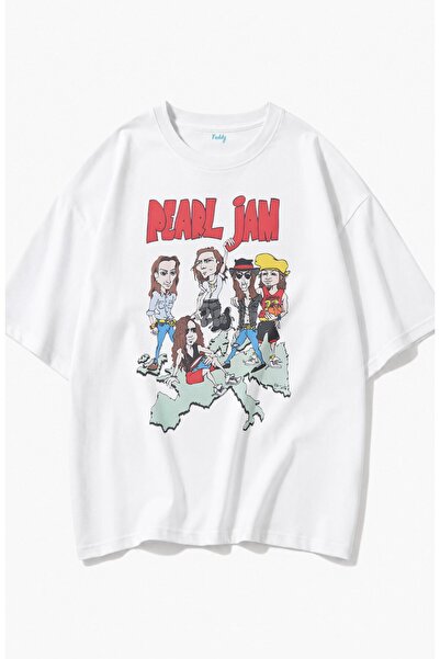 Fuddy Moda Unisex Pearl Jam Cartoon Style Printed Crew Neck T-Shirt, Oversize...