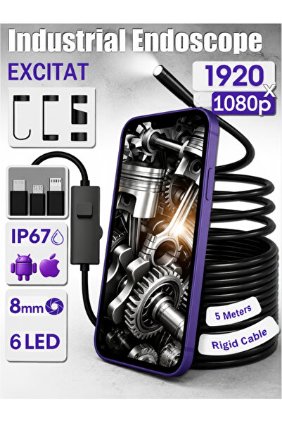Excitat Endoscop Industrial Profesional Excitat®, 8 LED-uri reglabile, Camera...