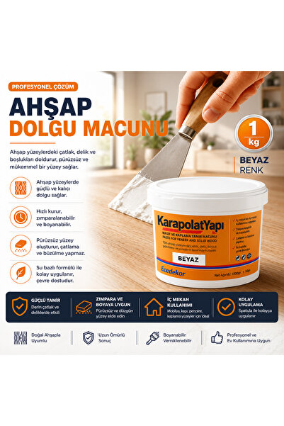 KarapolatYapı Ahşap Tamir Dolgu Macunu 1 KG Kapı Parke Tamir Macunu Beyaz Dol...