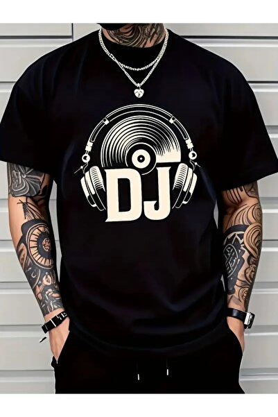 LİNA06 Men's DJ Headphones Vinyl Record T-Shirt - Producer Tee with Headphone...