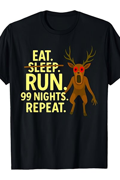 LİNA06 تي شيرت للألعاب بتصميم Eat Sleep Run 99 Nights Repeat Scary Deer Funny...