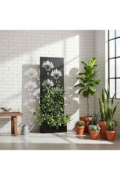PAN HOME Derby Metal Screen With Planter 50x15x130cm - Matt Black