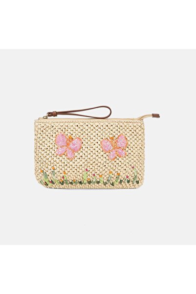 Desa Kadın Bej Kelebek Detaylı Hasır Clutch Çanta