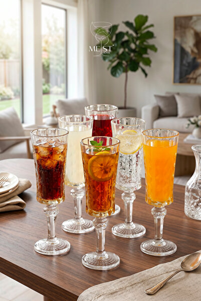çarşıdayız Yasemin Set of 6 Colorful Footed Coffee and Water Glasses 160 ml |...