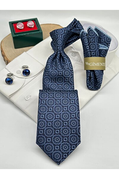 Gutiero Classic Tie with Blue Patterned Handkerchief