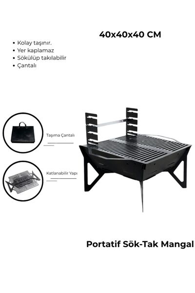 enerjivar Katlanabilir Portatif Kamp Mangalı 40x40 cm Taşıma Çantalı Sök Tak ...