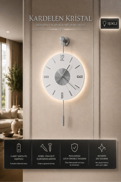 MetaQuartz Aksesuar Gümüş Kardelen - Pilli Ledli - Modern Dekoratif Metal Duv...