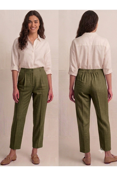 sarıdağ Linen-Blend Carrot-Leg Pants Ankle-Length Office-Length Pants