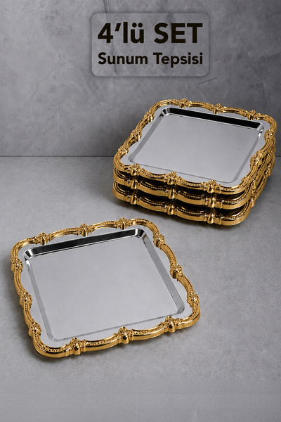 Meleni Home 4-Piece Rose Detail Presentation Tray - Decorative Serving and Pr...