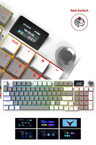 VOOKA TAARUZ KC1 RGB Kablosuz Mekanik Red Switch Oyuncu Klavyesi LCD Ekranlı ...